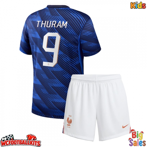 France Marcus Thuram #9 Replica Home Stadium Kit for Kids World Cup 2026 Short Sleeve (+ pants)